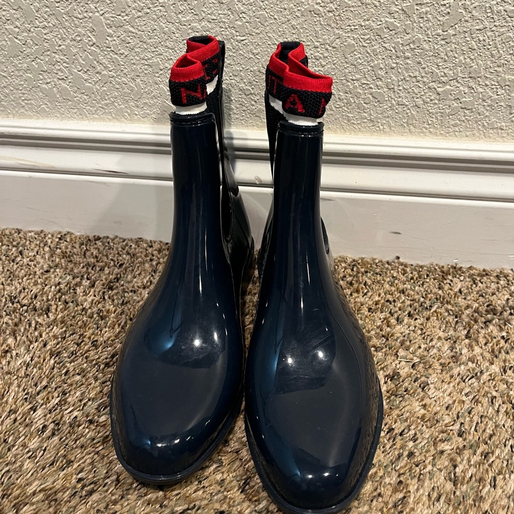 Nautica Blue and Red Ankle Rain Boots